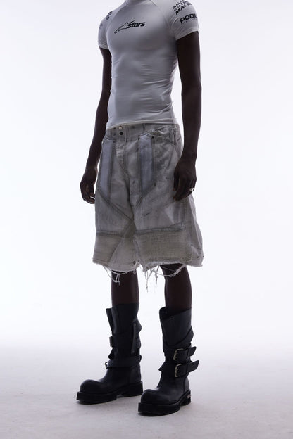 Damage Baggy Half Denim Jeans WN25584