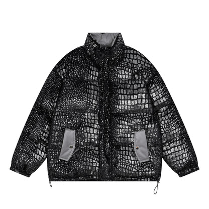 Cracked Texture Thick Puffer Jacket WN11491