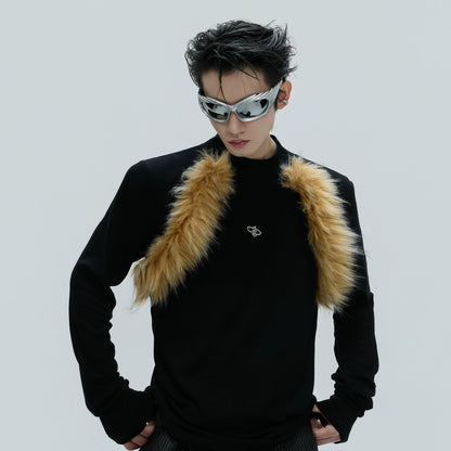 Fake Fur Panel Knit Sweater WN21738