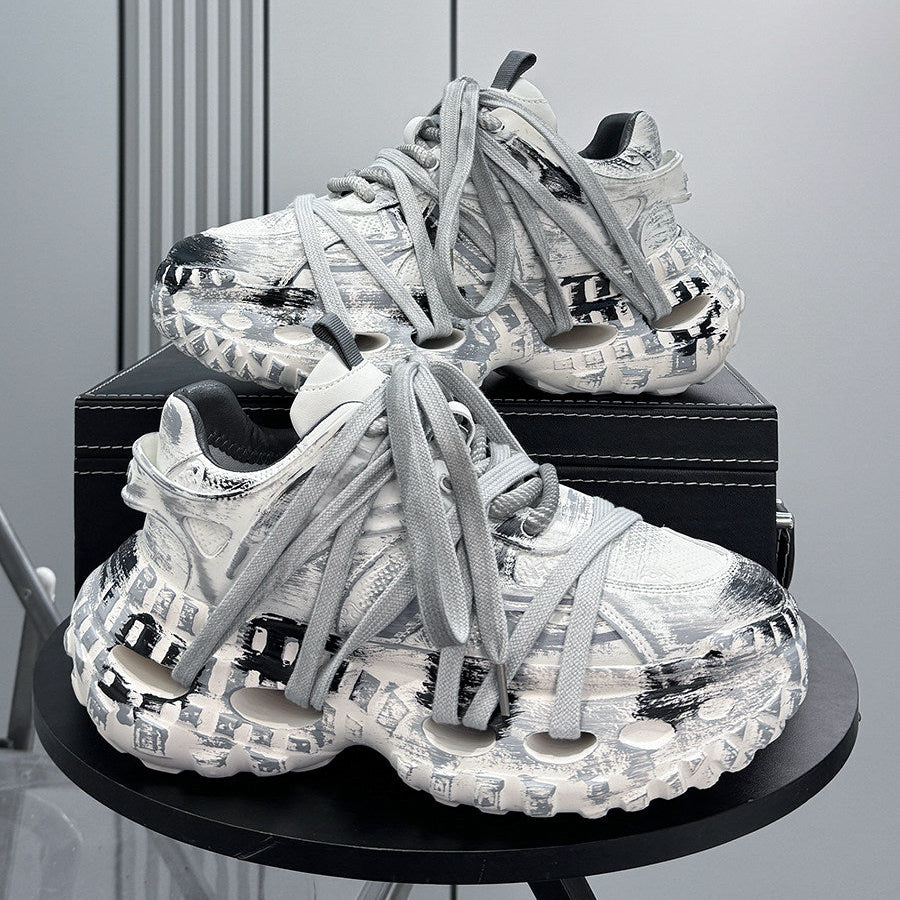 Paint Splash Rope Lace Chunky Sole Sneakers WN24649