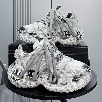 Paint Splash Rope Lace Chunky Sole Sneakers WN24649