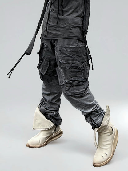 Washed Deconstructed Design Cargo Pants WN21985