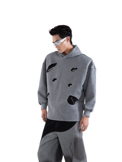Asymmetrical Rivet Damage Zipper Hoodie WN20650