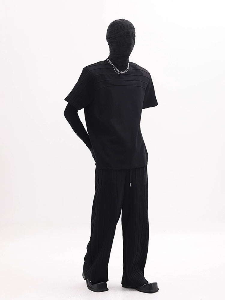 Patchwork Shoulder-Pad Short Sleeve T-Shirt & Pants Setup WN18637