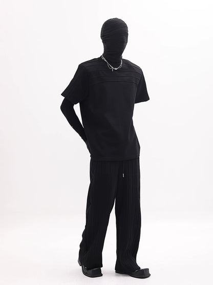 Patchwork Shoulder-Pad Short Sleeve T-Shirt & Pants Setup WN18637