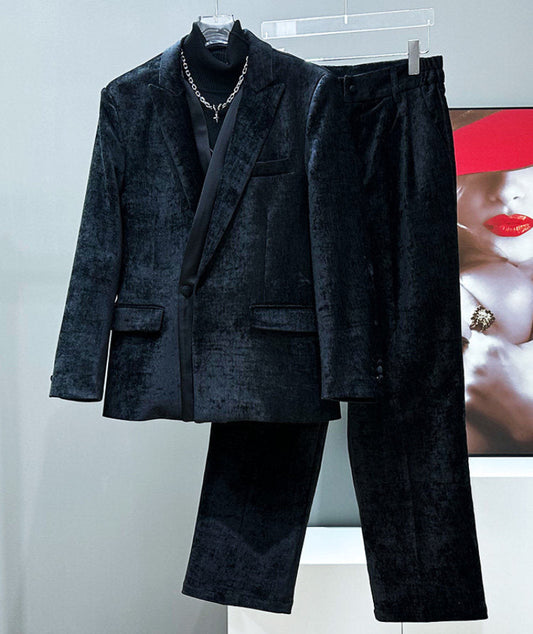 Corduroy Tailored Jacket & Wide-Leg Straight Trousers Setup WN23958