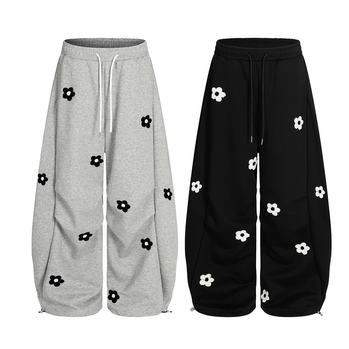 Flower Print Drawstring Wide Leg Sweatpants WN25427