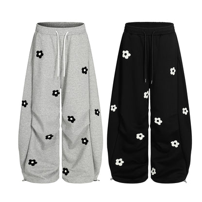 Flower Print Drawstring Wide Leg Sweatpants WN25427