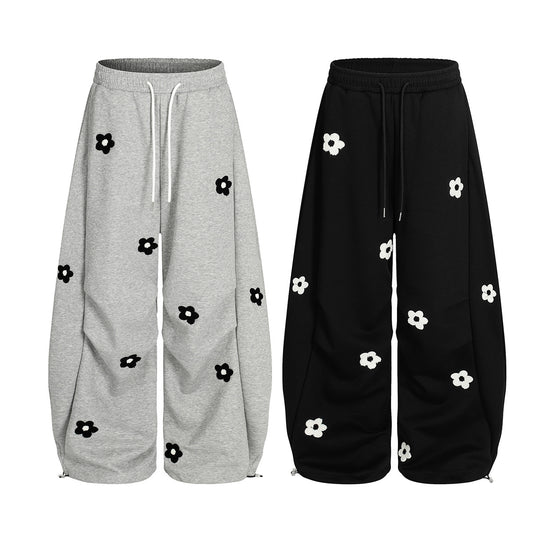 Flower Print Drawstring Wide Leg Sweatpants WN25427