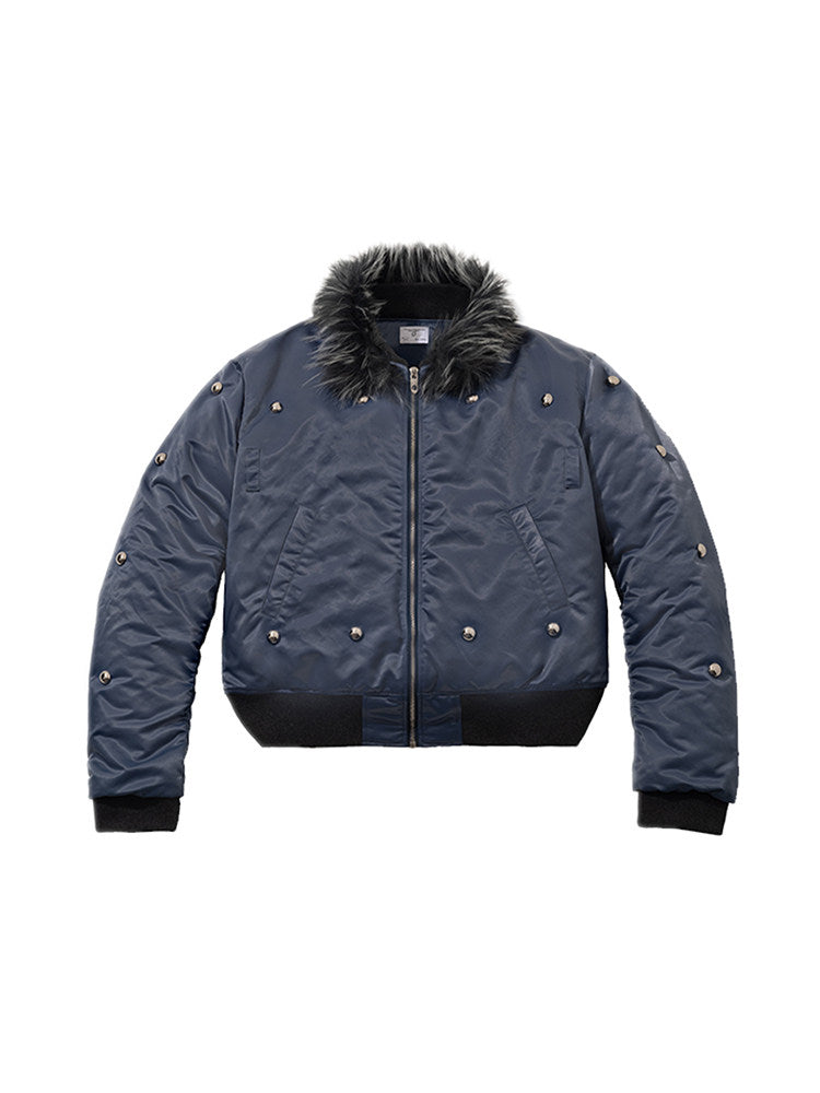 Cropped Detachable Fake Fur Collar Nylon Puffer Jacket WN27088