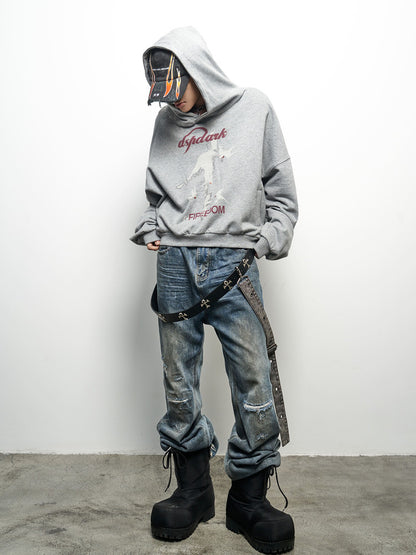 Letter Print Oversize Cropped Hoodie WN22961