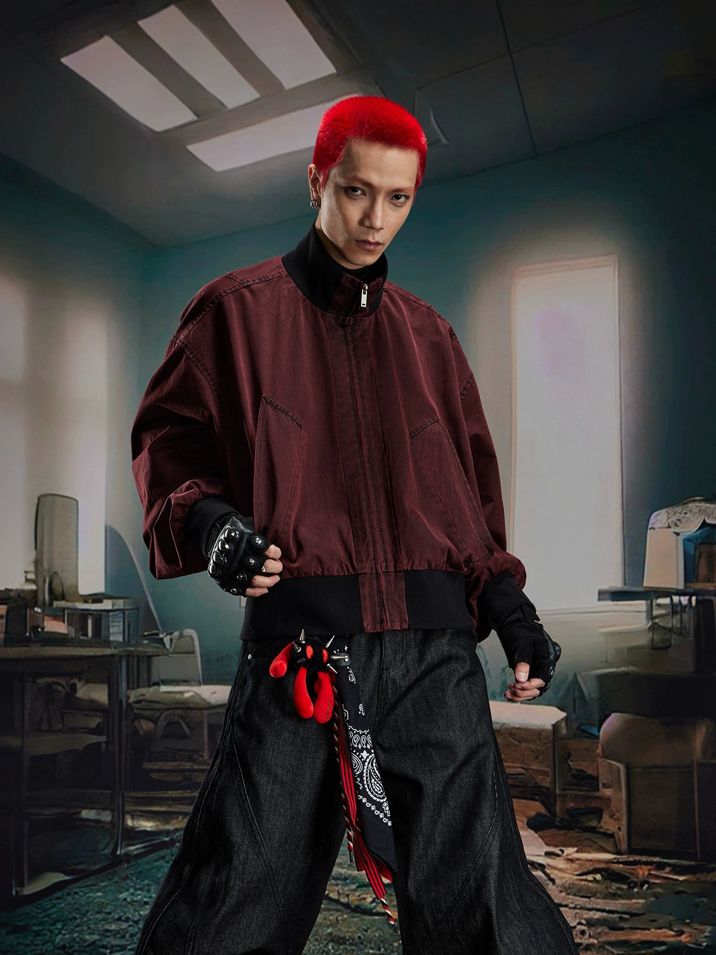 Washed Stand Neck Oversize Short Jacket WN20569