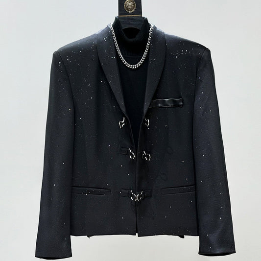 Star Button Short Tailored Jacket & Micro Flare Trousers Setup WN23968