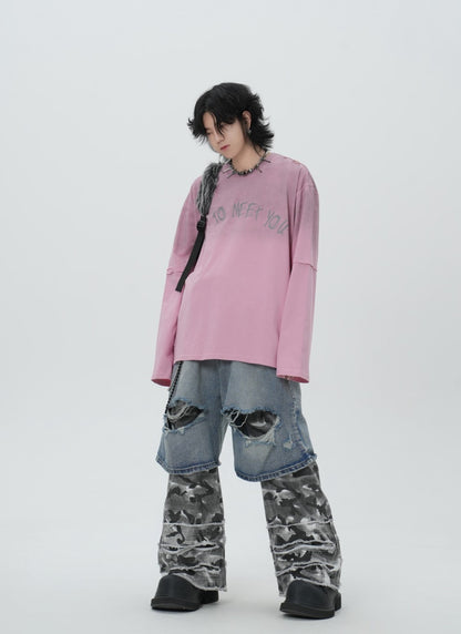 Washed Fake Layered Letter Graphic Short Sleeve T-Shirt WN28014