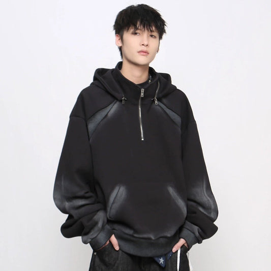 Heavyweight Spray Paint Half Zipper Detachable Hoodie WN21036