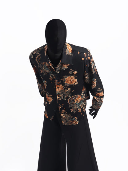 Print Floral Design Oversize Long Sleeve Shirt WN23750