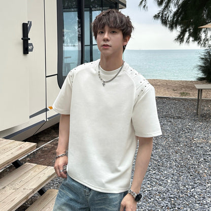 Rivet Pleats Shoulder-pad Heavyweight Oversize Short Sleeve T-Shirt WN25254