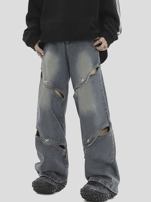 Metal Wide-Leg Straight Denim Jeans WN7231