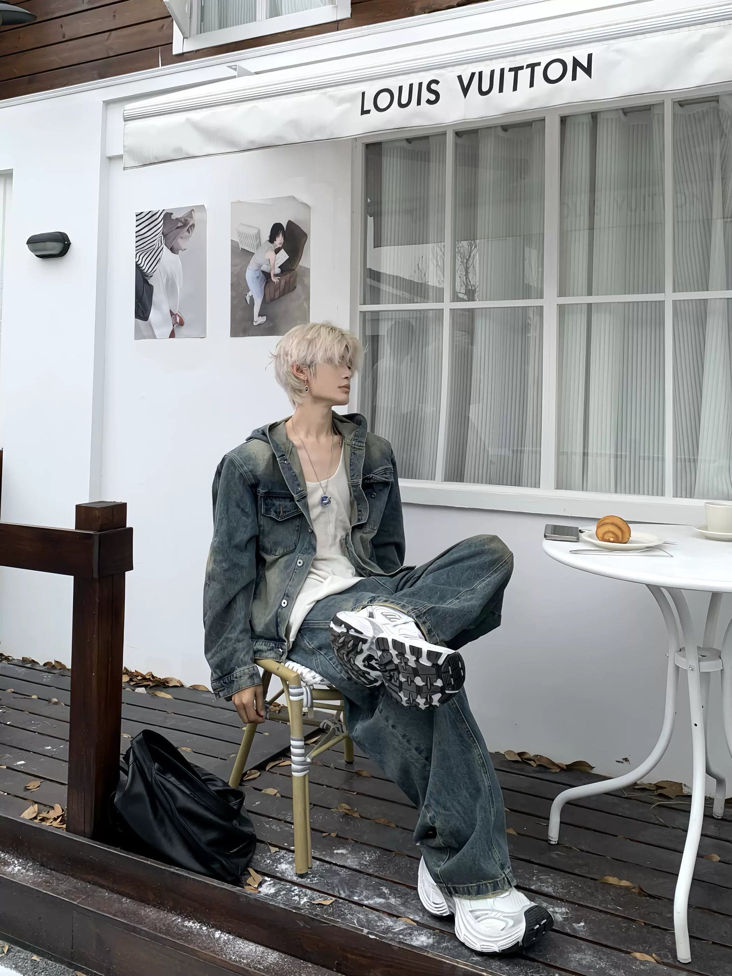 Hooded Denim Jacket & Wide Leg Denim Jeans WN19878