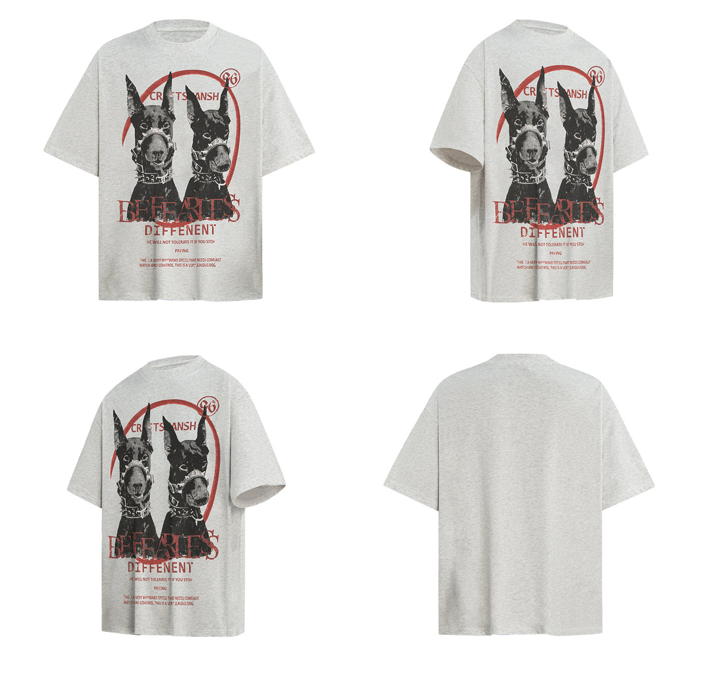 Washed Doberman Print Oversize Short Sleeve T-Shirt WN26230