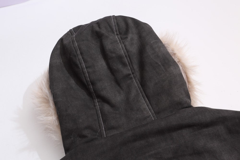 Fake Fur Collar Hooded Denim Jacket WN28101