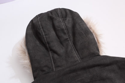 Fake Fur Collar Hooded Denim Jacket WN28101