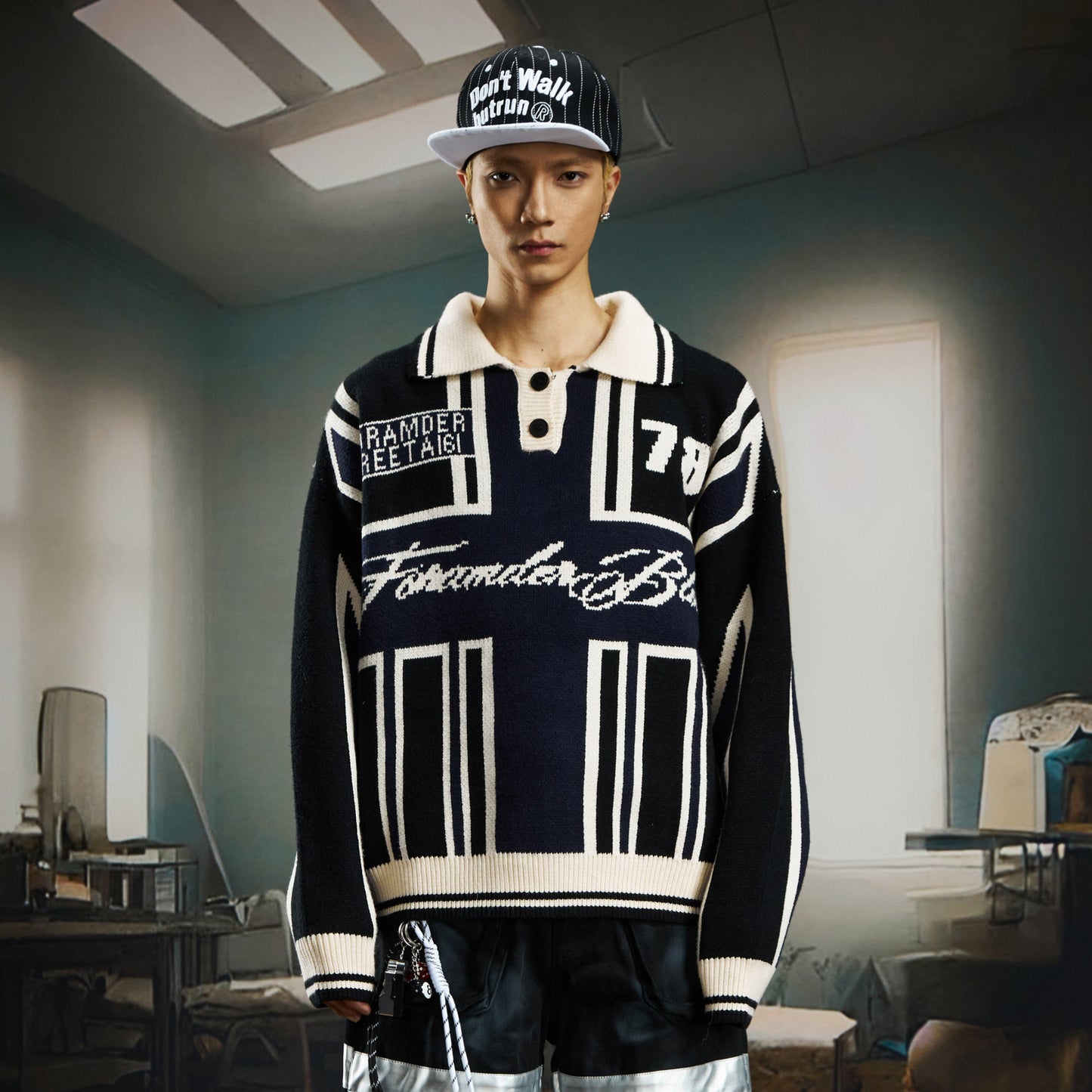 Contrast Jersey Style Oversize Sporty Knit Sweater WN22746