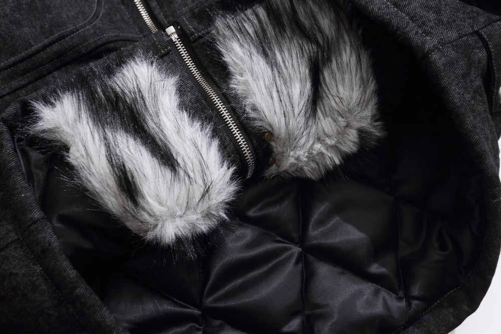 Cropped Fake Fur Collar Quilted Jacket WN28047