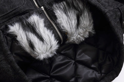 Cropped Fake Fur Collar Quilted Jacket WN28047