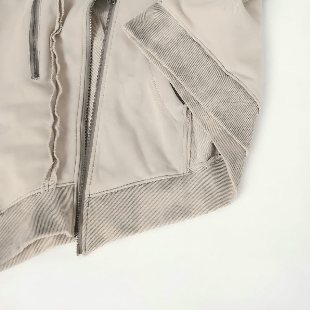 Diagonal Zipper Deconstructed Washed Oversize Hoodie WN27849