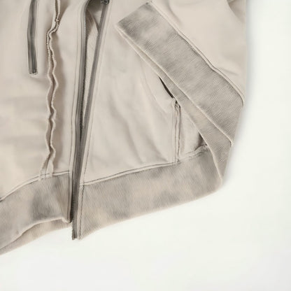 Diagonal Zipper Deconstructed Washed Oversize Hoodie WN27849