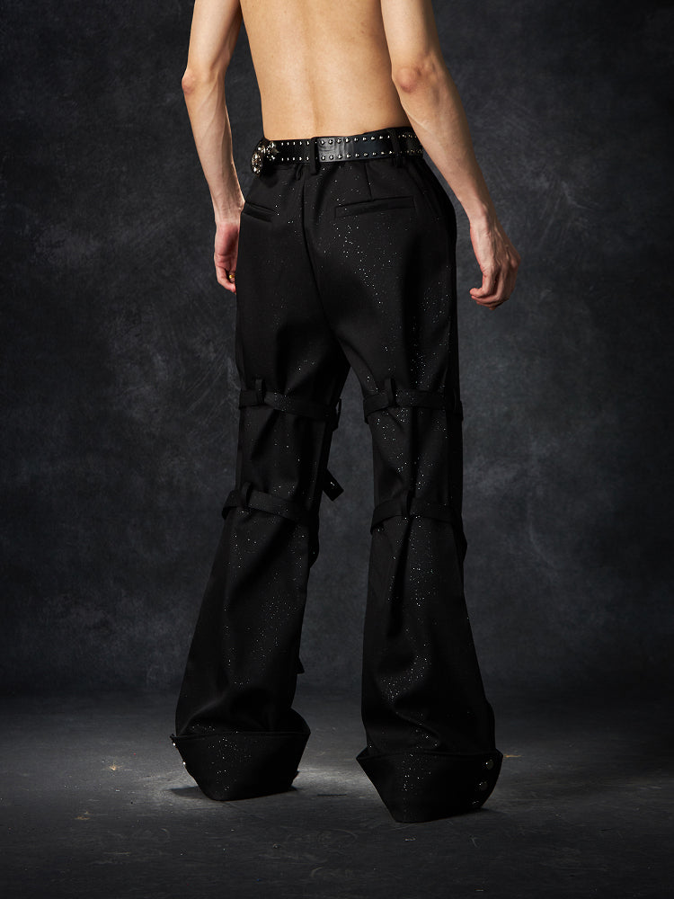 Detachable Studs Metal Strap Flare Trousers WN15231