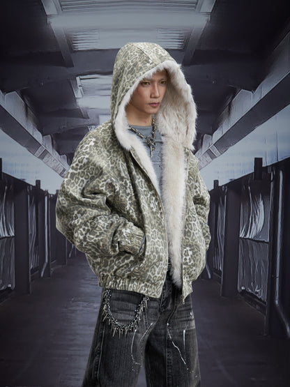 Leopard Print Fake Fur Hooded Padded Jacket WN22892