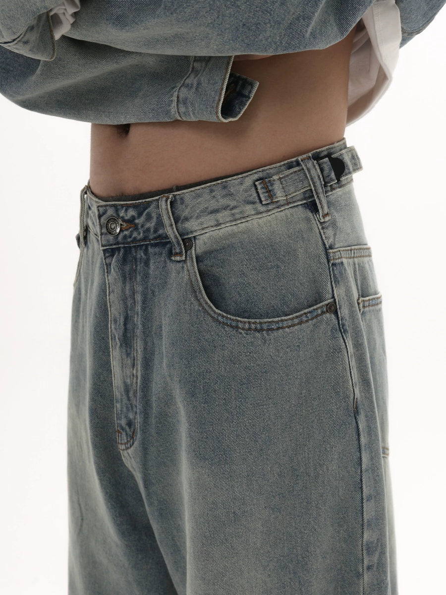 Wash Pullover Denim Hoodie & Wide Leg Denim Jeans Setup WN5637