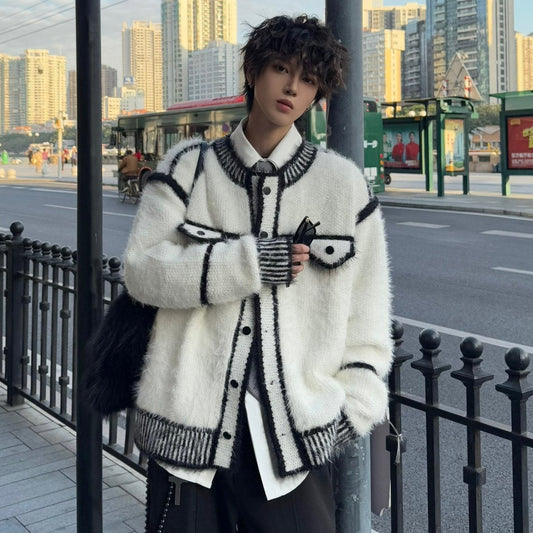 Contrast Color Design Knit Cardigan WN23147