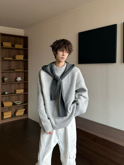 Fake Layered Shawl Oversize Knit Sweater WN23167