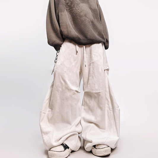 Pleats Curved Cut Wide Leg Denim Jeans WN23984