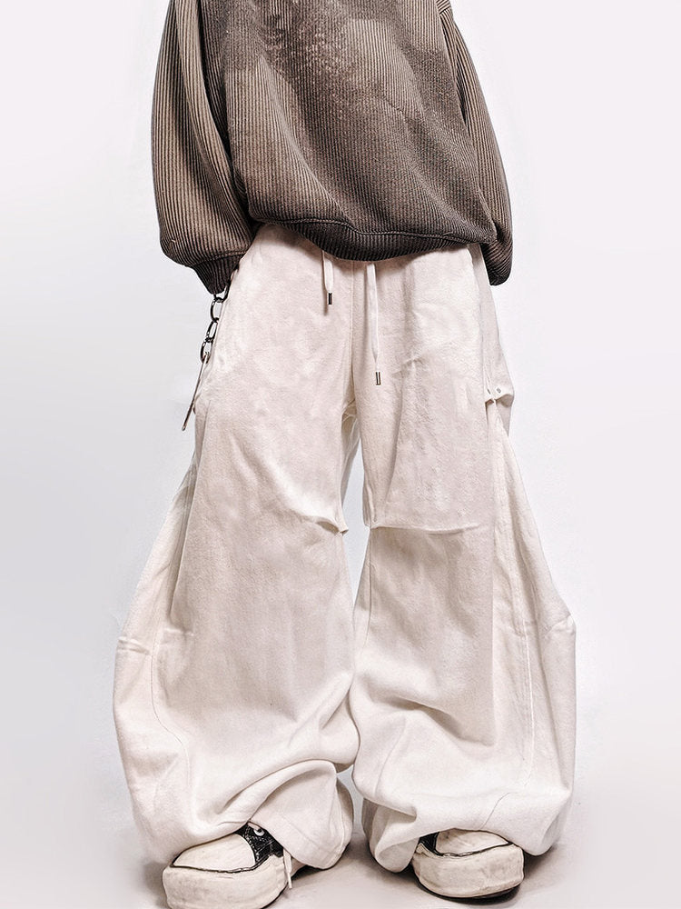 Pleats Curved Cut Wide Leg Denim Jeans WN23984