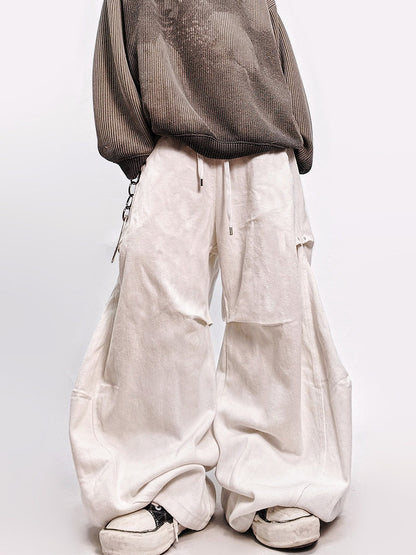 Pleats Curved Cut Wide Leg Denim Jeans WN23984