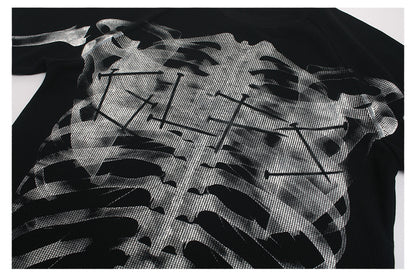 Waffle Skeleton Print Raglan Short Sleeve T-Shirt WN26417