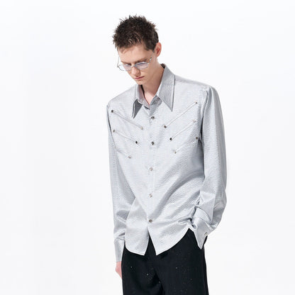 Texture Fishbone Shoulder-Pad Wrinkle-Resistant Long Sleeve Shirt WN23275