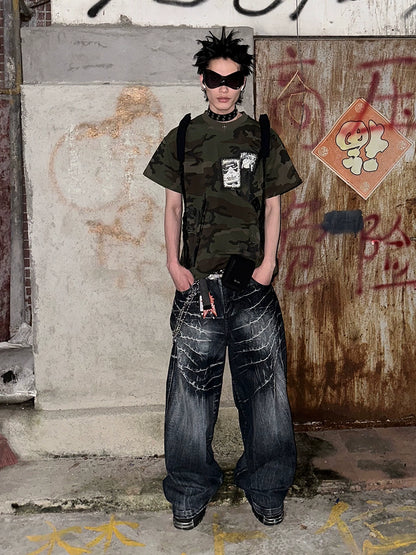 Cross Rhinestone Graphic Print Camouflage Short Sleeve T-Shirt WN17095