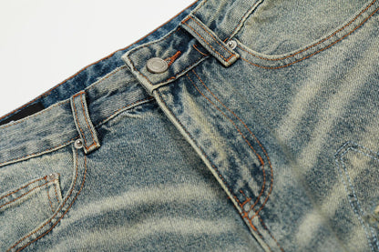 Dirty Washed Damage Flare Denim Jeans WN26103