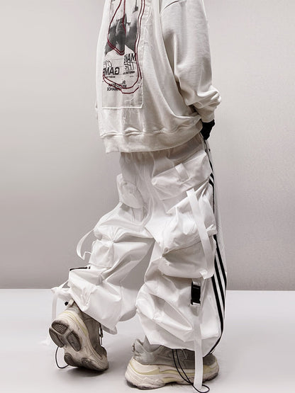 Three Stripe Multi Pocket Elastic Hem Wide Leg Cargo Pants WN24000