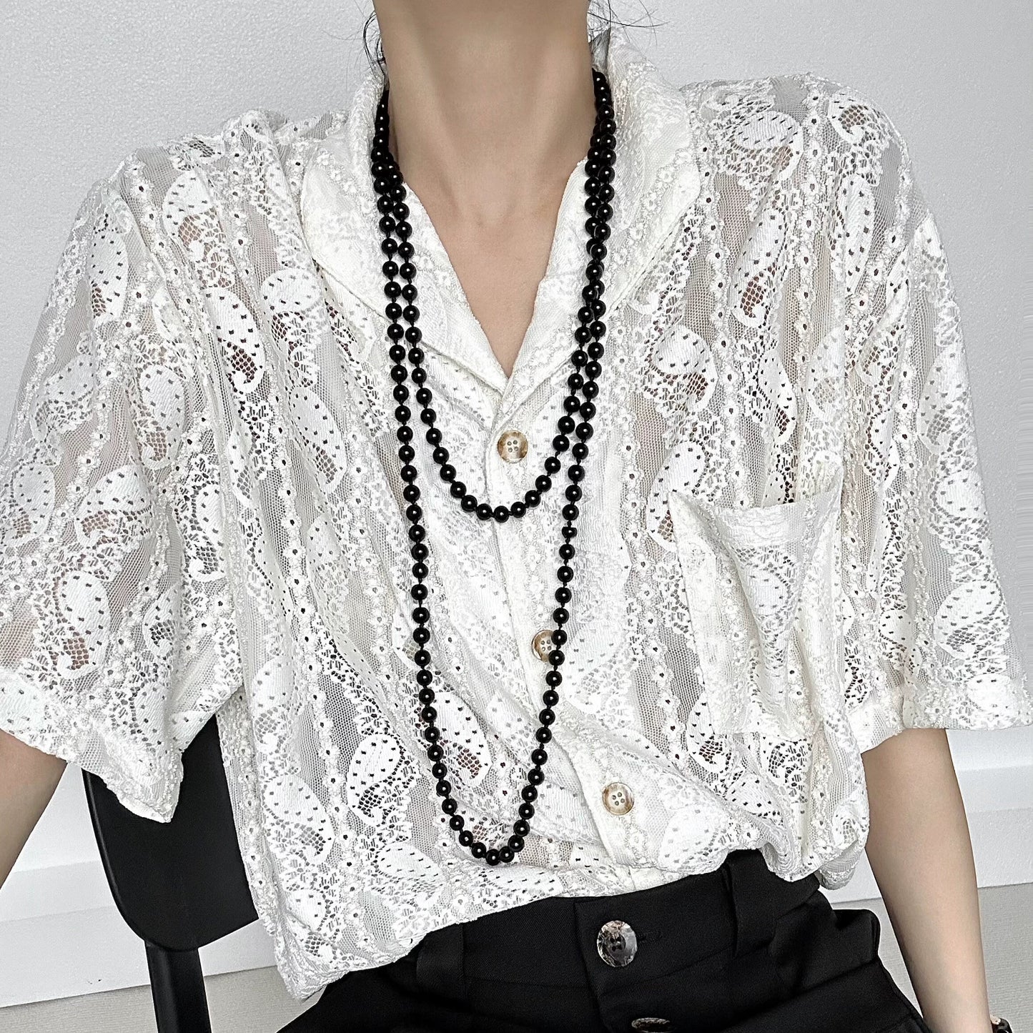 Black Long Pearl Beads Necklace WN19667