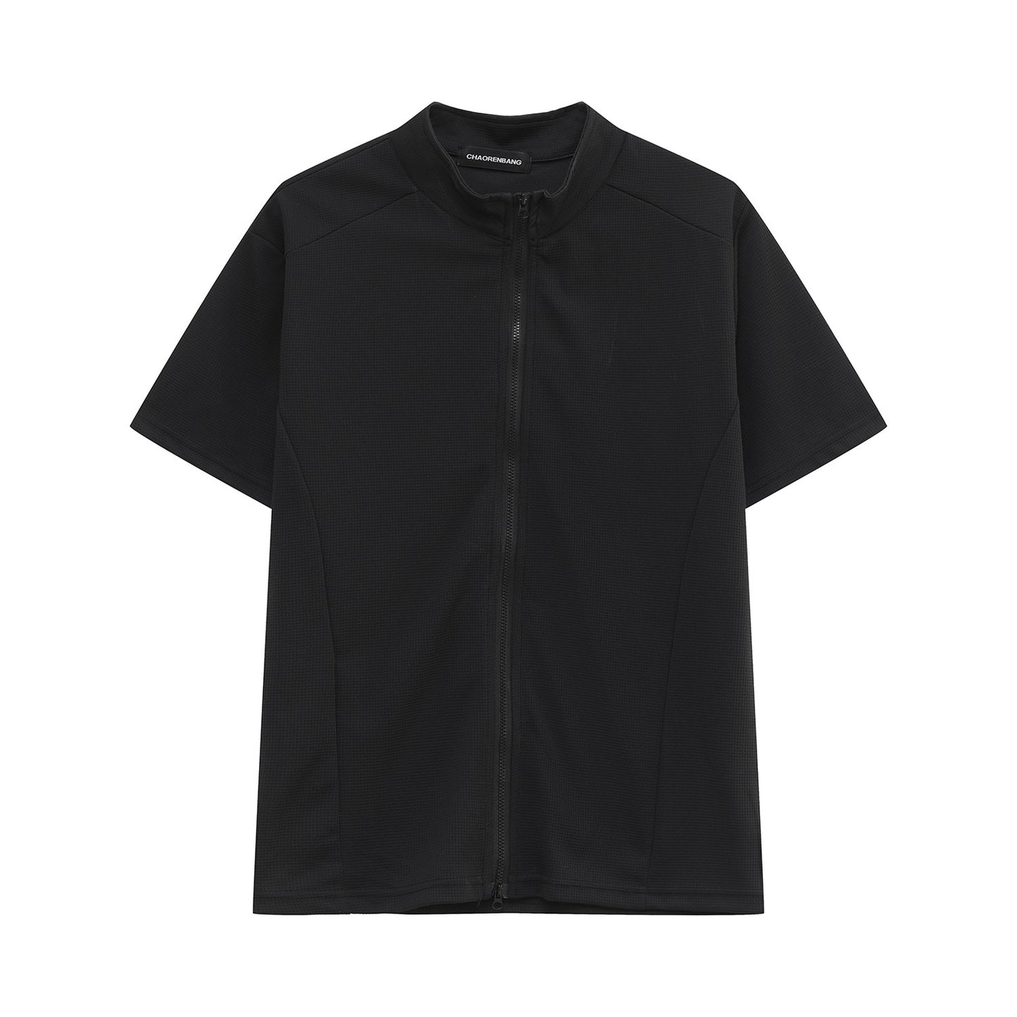Zipper Collarless Short Sleeve T-Shirt WN24889