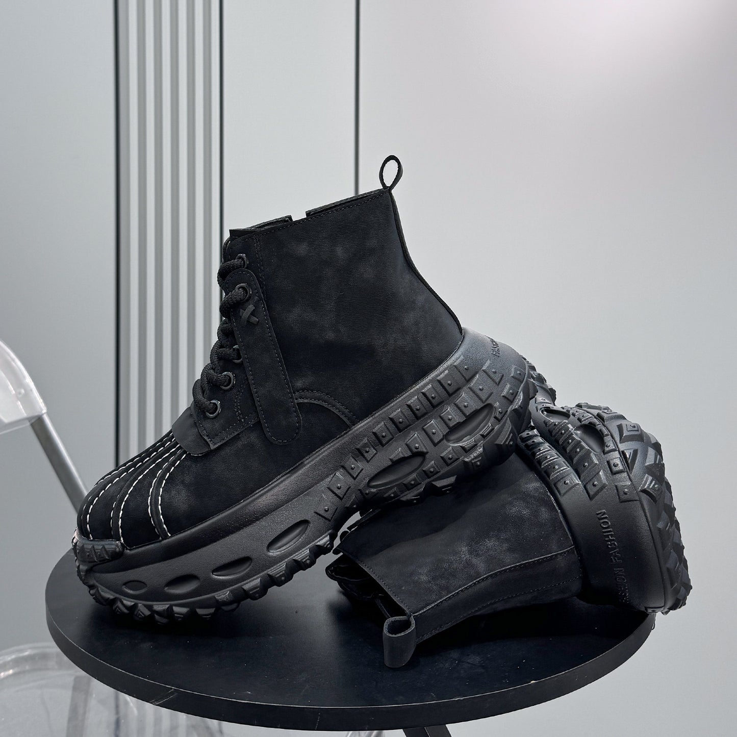 Suede Stitch Detail Chunky Sole Short Boots WN24614