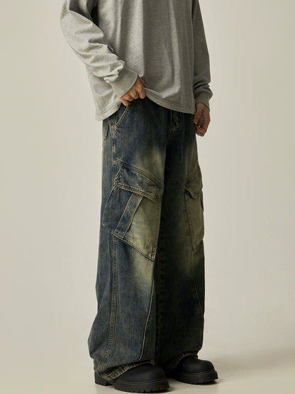 Damage Design Straight Leg Cargo Denim Jeans WN8980