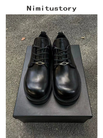 Round Toe Chunky Sole Leather Derby Shoes WN20600