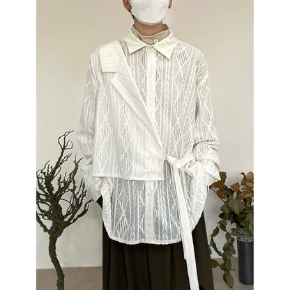 Jacquard Hollow-Out Patchwork Long Sleeve Shirt WN19960